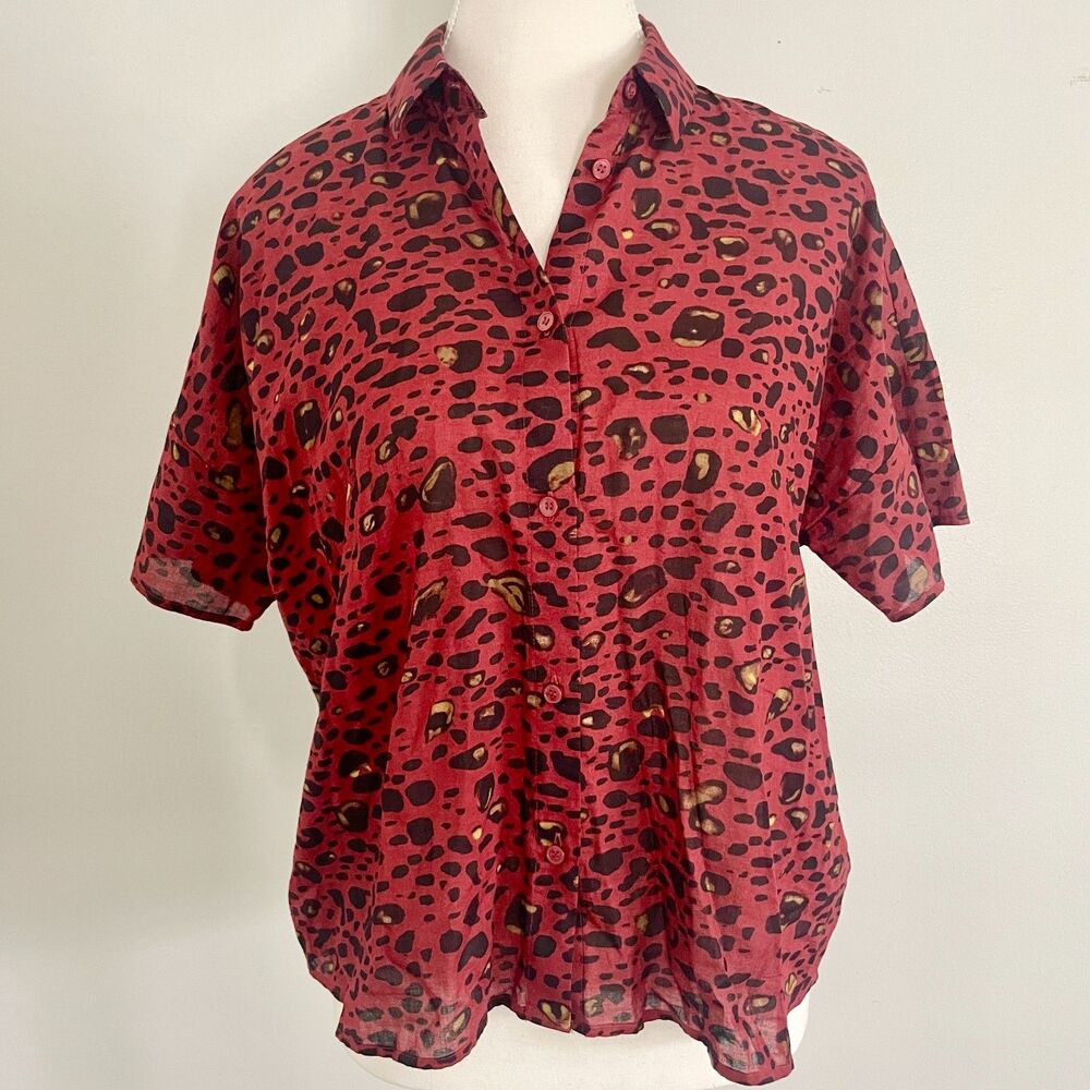 & Other Stories Leopard Blouse Stockholm Atelier Short Sleeve Red Leopard - S/M